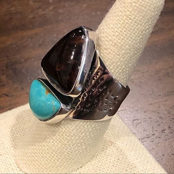 JAY KING Desert Rose Trading Company Turquoise Amber Sterling Silver Ring 8-3/4 - Picture 12 of 16